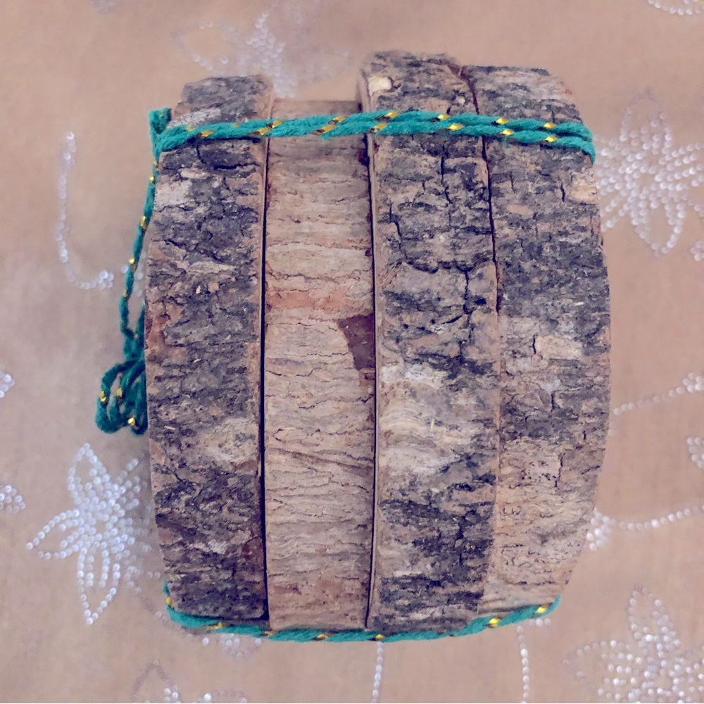 Coasters Set of 4 - Circular Discs Natural Wood Slices with Geometric Motiffs